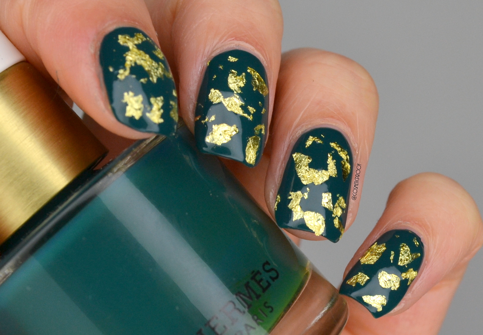 8. Emerald and Gold Leaf Nail Art Tutorial - wide 8